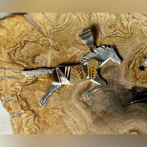 NWT Navajo Handmade Valerie Yazzie Artisan Inlay Horse Pendant